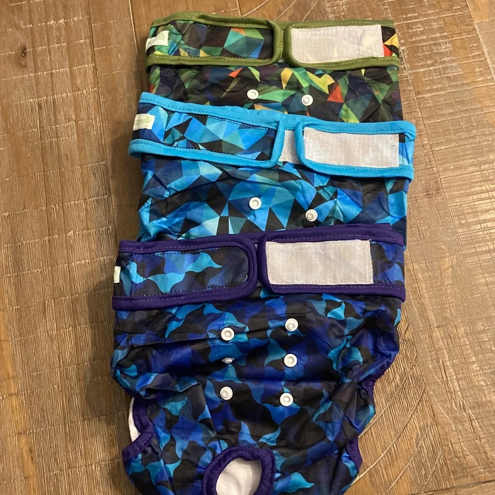 Colorful Geometric XL Dog Diapers (male) washable and adjustable NWT set of 3